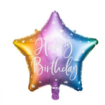 Balon foliowy Happy Birthday - PartyDeco - gwiazdka, kolorowy, 40 cm