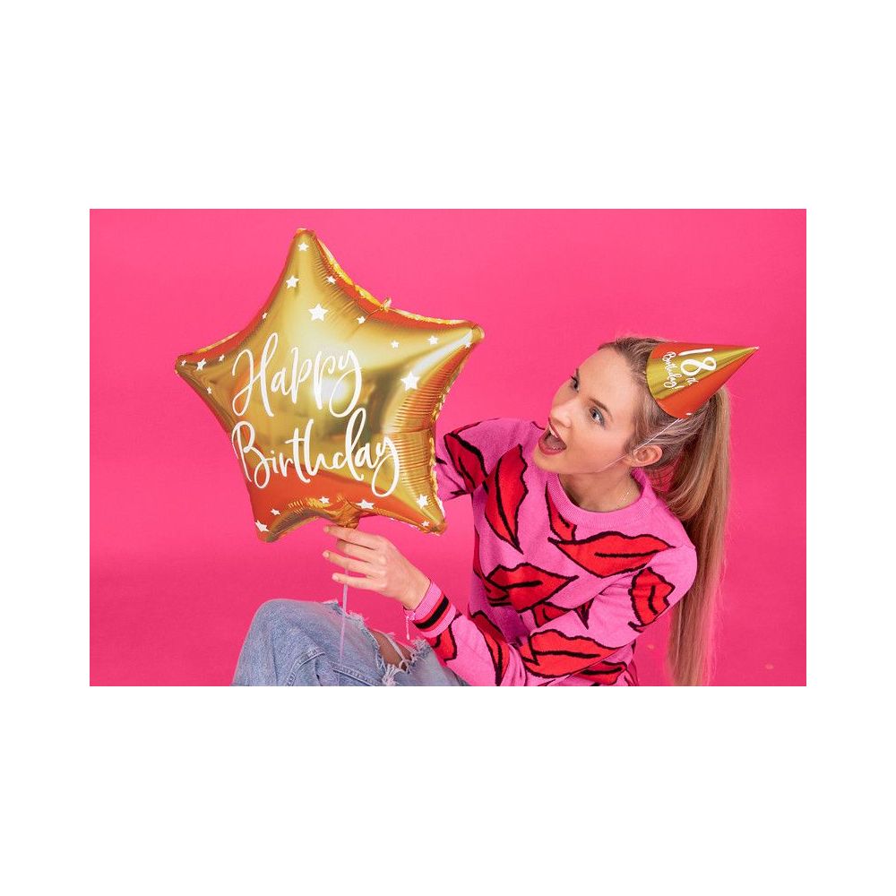 Foil balloon Happy Birthday - PartyDeco - star, gold, 40 cm
