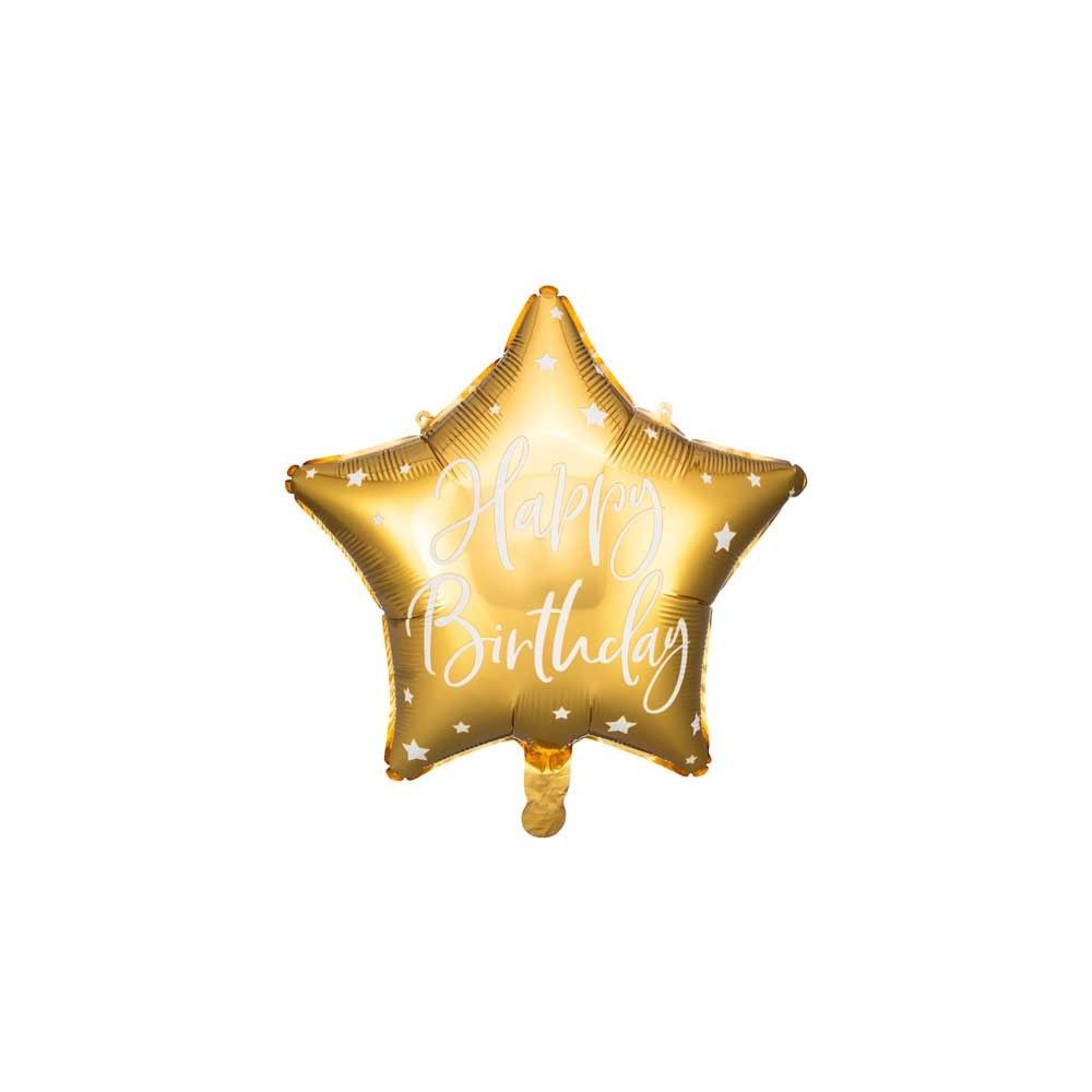 Balon foliowy Happy Birthday - PartyDeco - gwiazdka, złoty, 40 cm