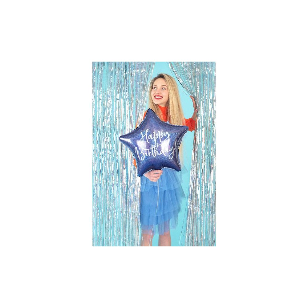 Balon foliowy Happy Birthday! - PartyDeco - gwiazdka, granatowy, 40 cm
