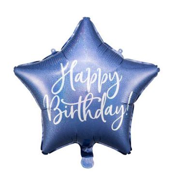 Foil balloon Happy Birthday! - PartyDeco - star, navy blue, 40 cm