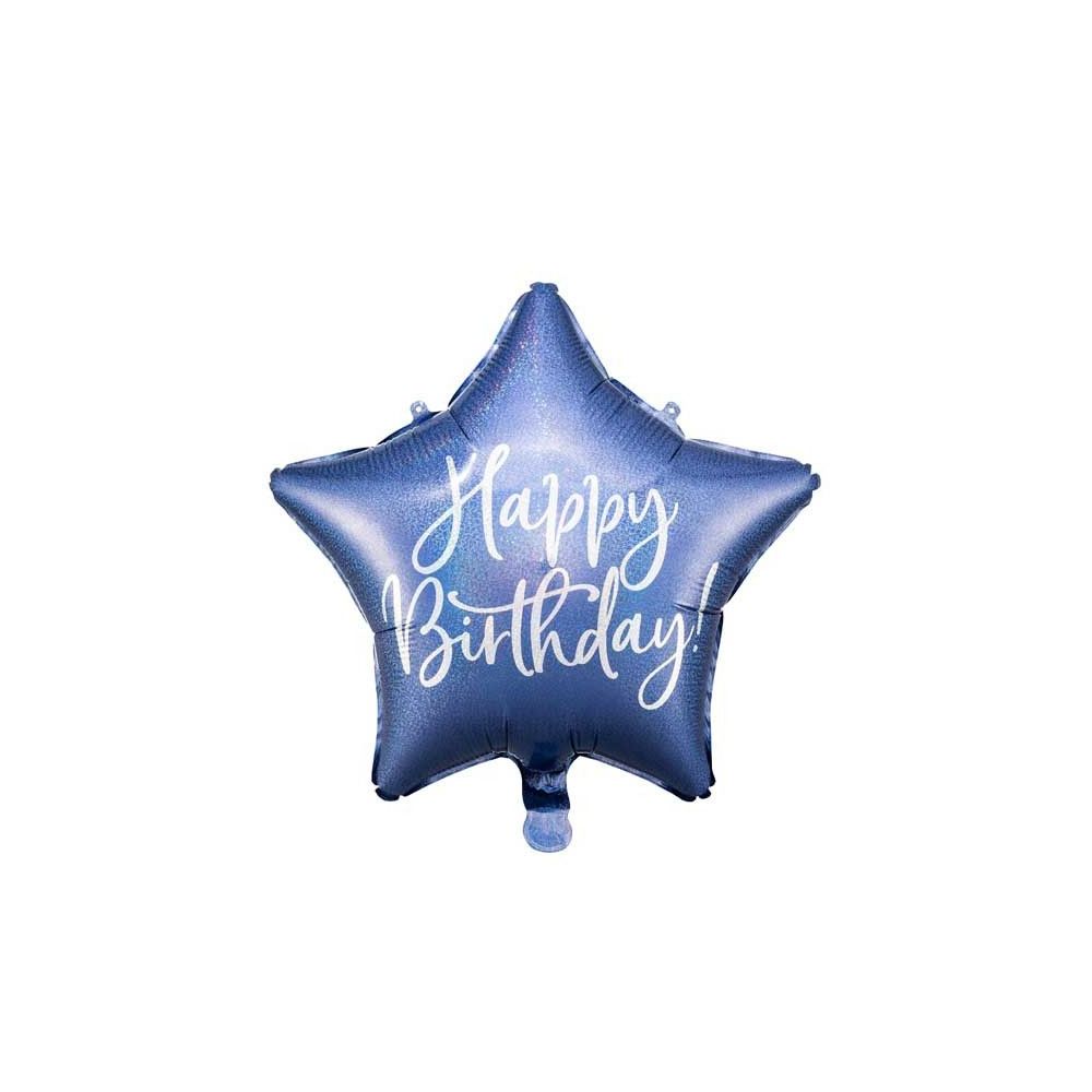 Balon foliowy Happy Birthday! - PartyDeco - gwiazdka, granatowy, 40 cm
