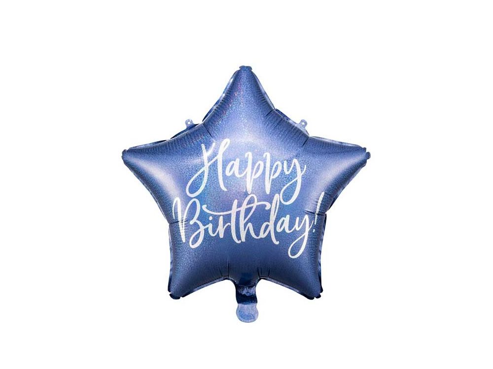 Foil balloon Happy Birthday! - PartyDeco - star, navy blue, 40 cm