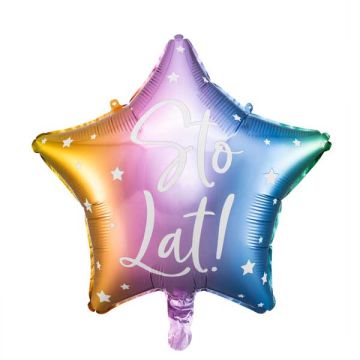 Foil balloon Sto Lat! - PartyDeco - star, colorful, 40 cm
