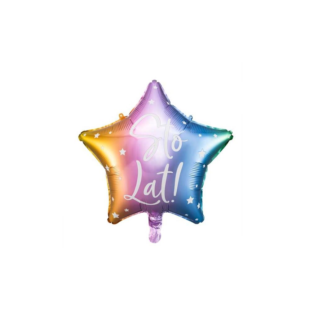 Balon foliowy Sto Lat! - PartyDeco - gwiazdka, kolorowy, 40 cm