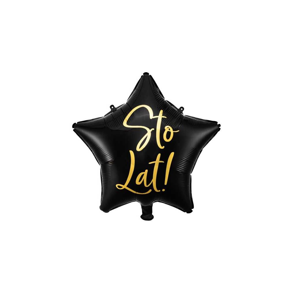 Foil balloon Sto Lat! - PartyDeco - star, black, 40 cm
