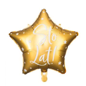 Foil balloon Sto Lat! - PartyDeco - star, gold, 40 cm