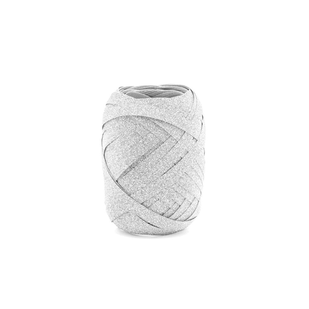 Wstążka plastikowa do balonów - PartyDeco - brokatowa, srebrna, 5 mm x 10m
