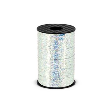 Plastic ribbon for balloons - PartyDeco - silver holographic, 5 mm x 225 m