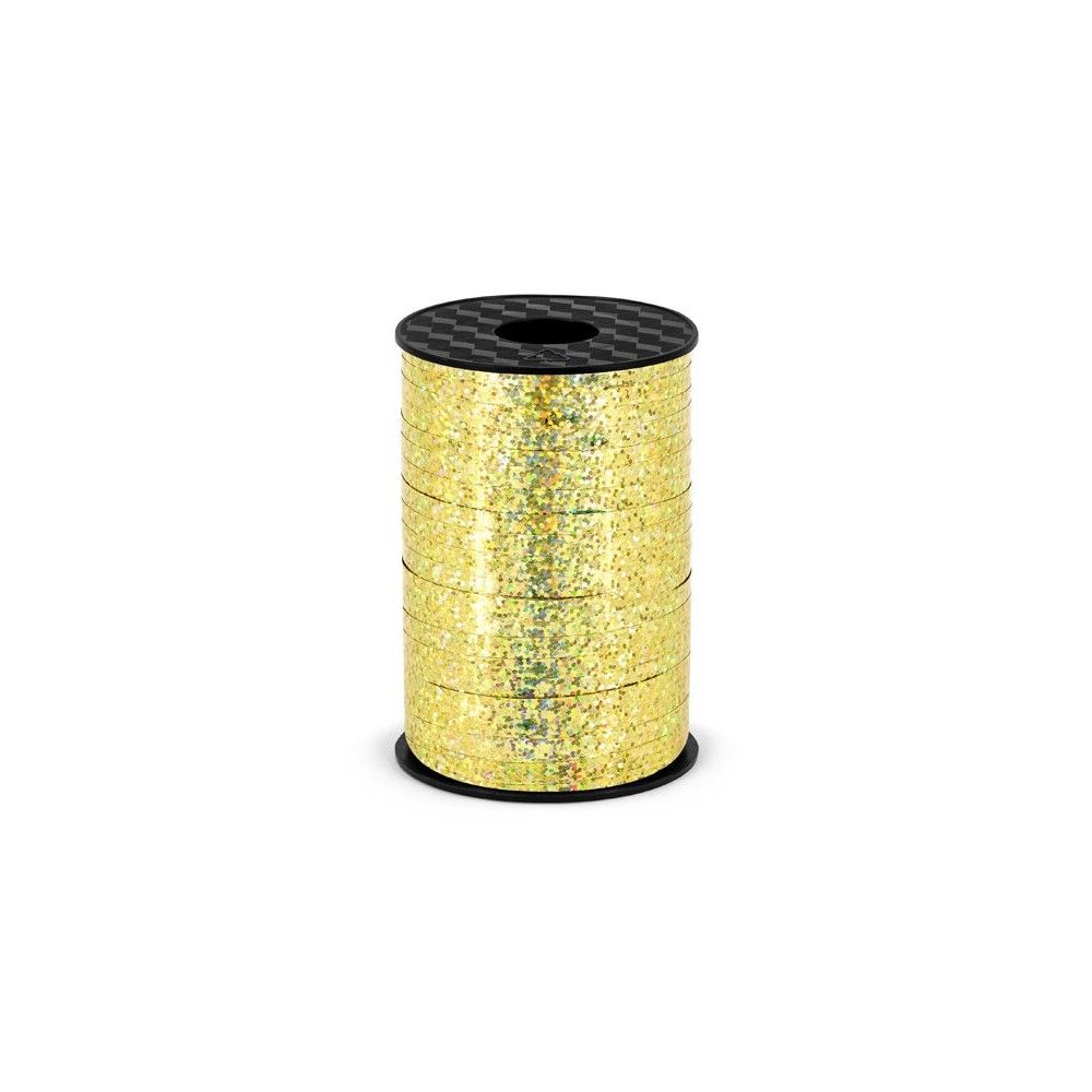 Plastic ribbon for balloons - PartyDeco - holographic gold, 5 mm x 225 m