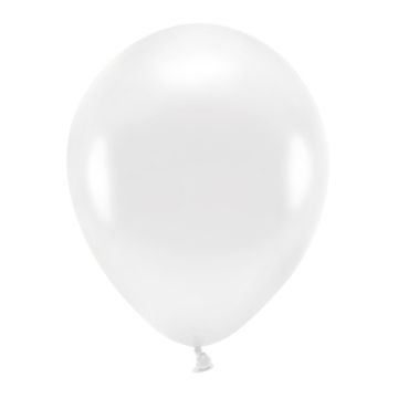 Balony lateksowe Eco, metaliczne - PartyDeco - białe, 30 cm, 10 szt.
