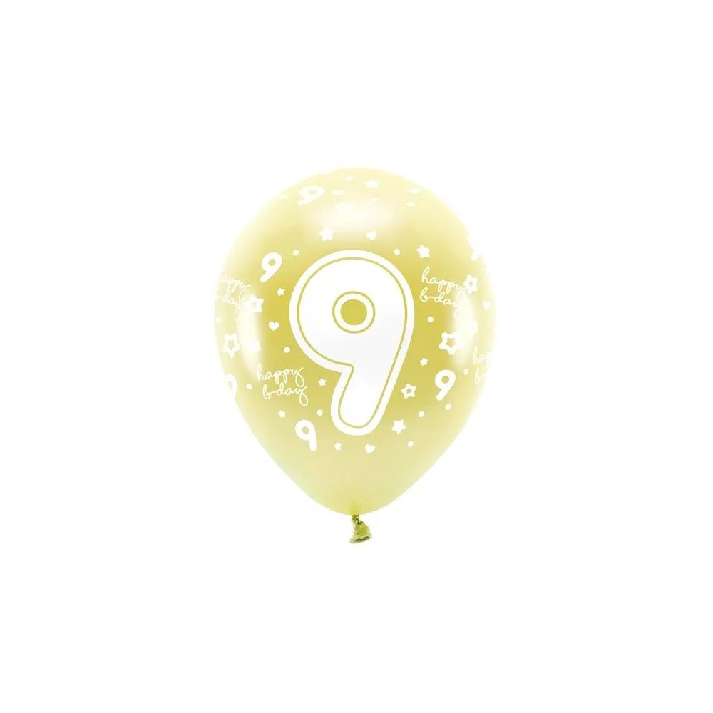Eco latex balloons, metallic - PartyDeco - light gold, number 9, 33 cm, 6 pcs.