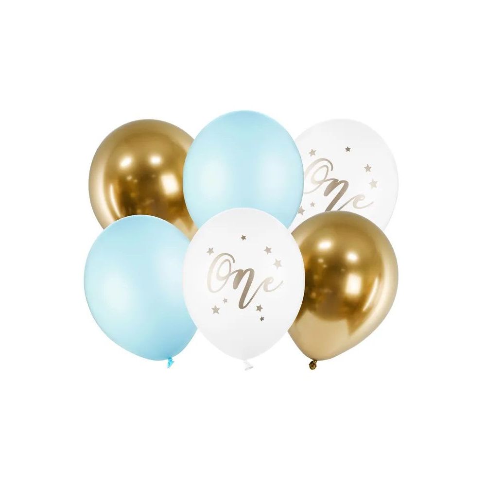 Latex balloons - PartyDeco - One, blue mix, 30 cm, 6 pcs.