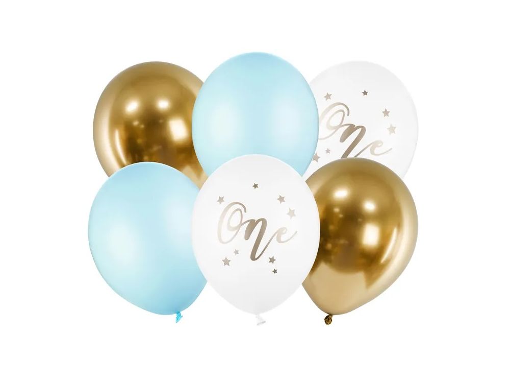 Latex balloons - PartyDeco - One, blue mix, 30 cm, 6 pcs.