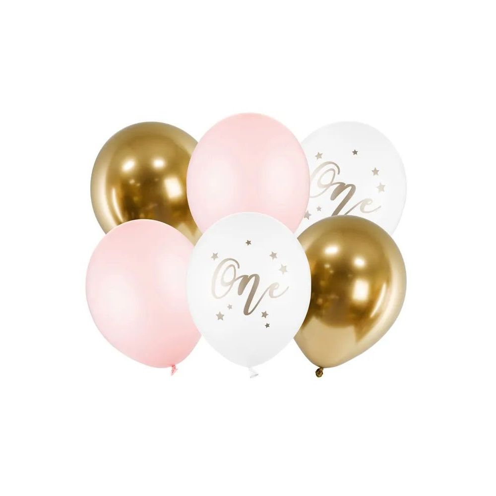 Latex balloons - PartyDeco - One, pink mix, 30 cm, 6 pcs.