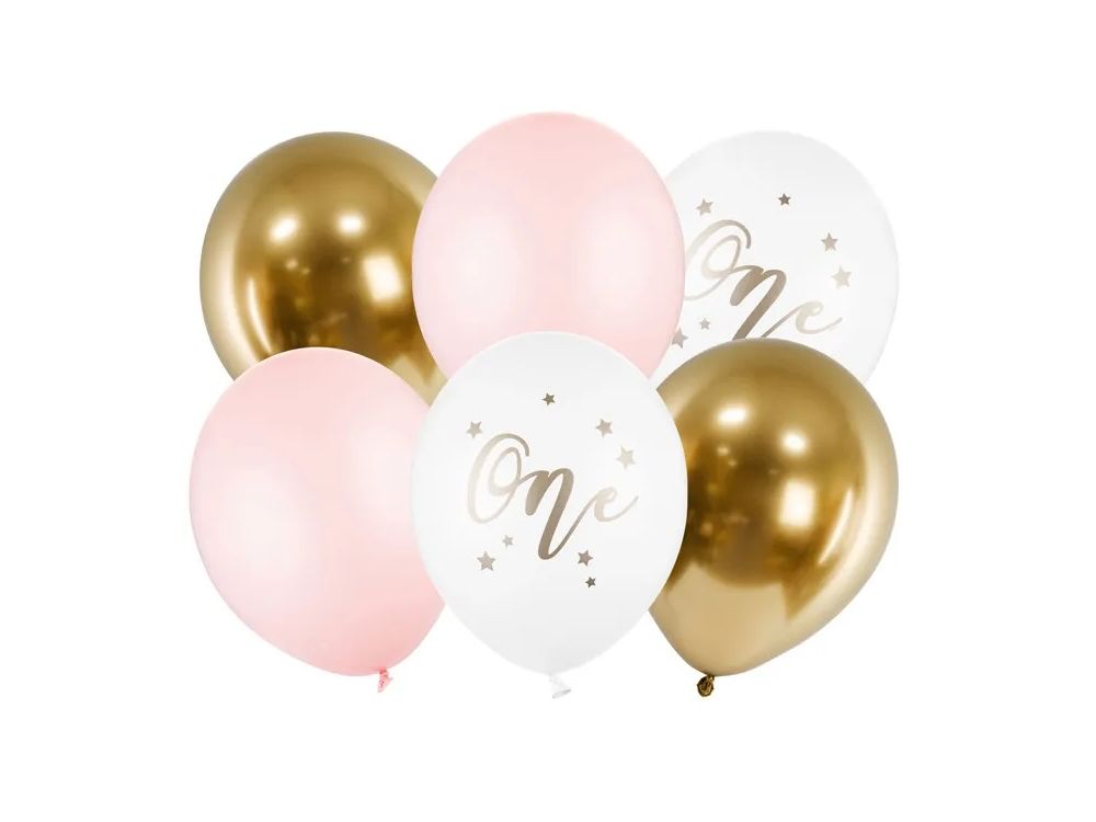 Latex balloons - PartyDeco - One, pink mix, 30 cm, 6 pcs.