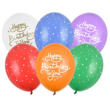 Balony urodzinowe - PartyDeco - Happy Birthday To You, mix, 30 cm, 6 szt.