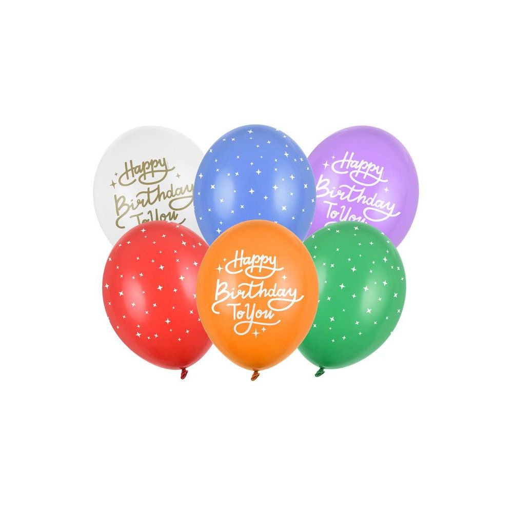 Balony urodzinowe - PartyDeco - Happy Birthday To You, mix, 30 cm, 6 szt.