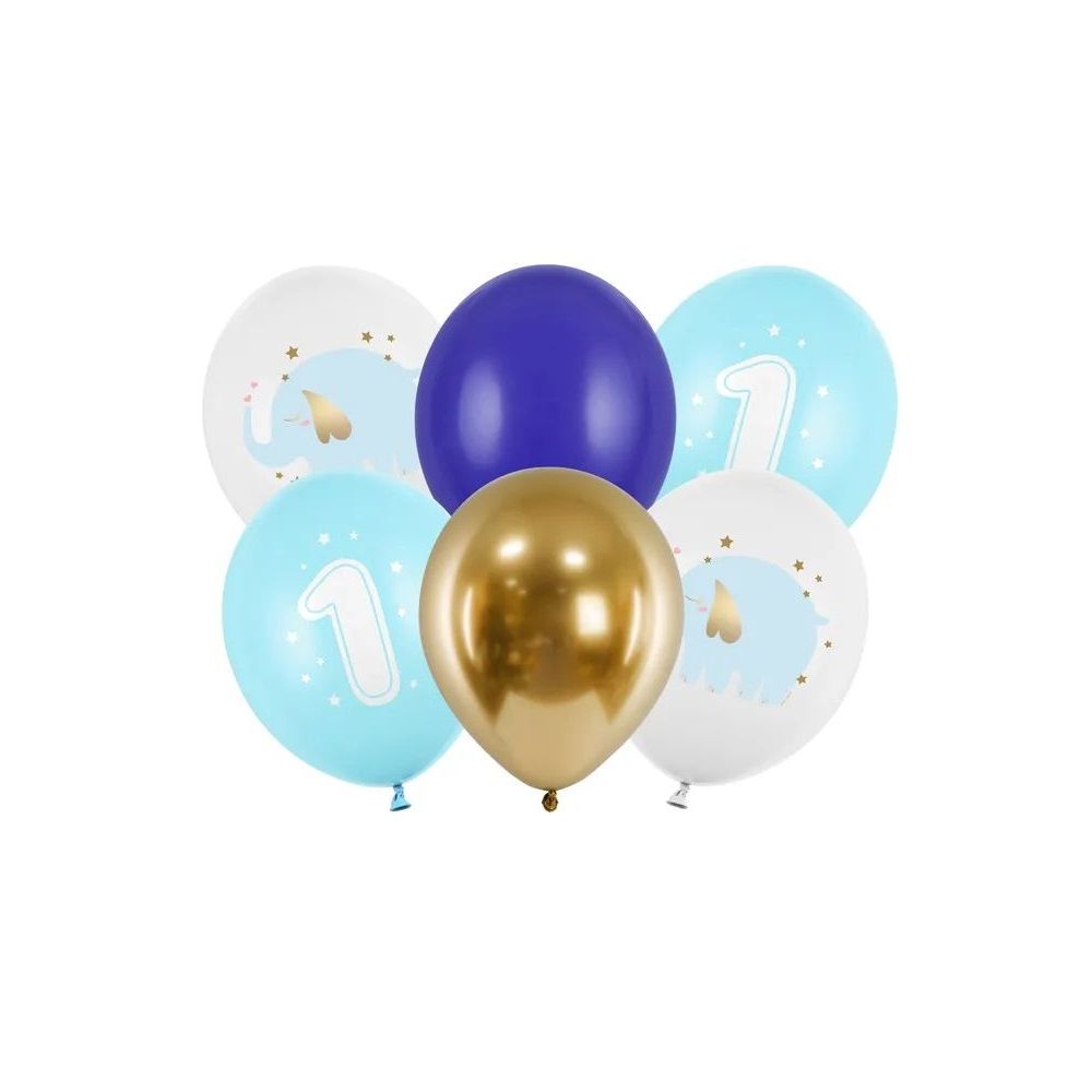 Latex balloons - PartyDeco - One year old, blue mix, 30 cm, 6 pcs.