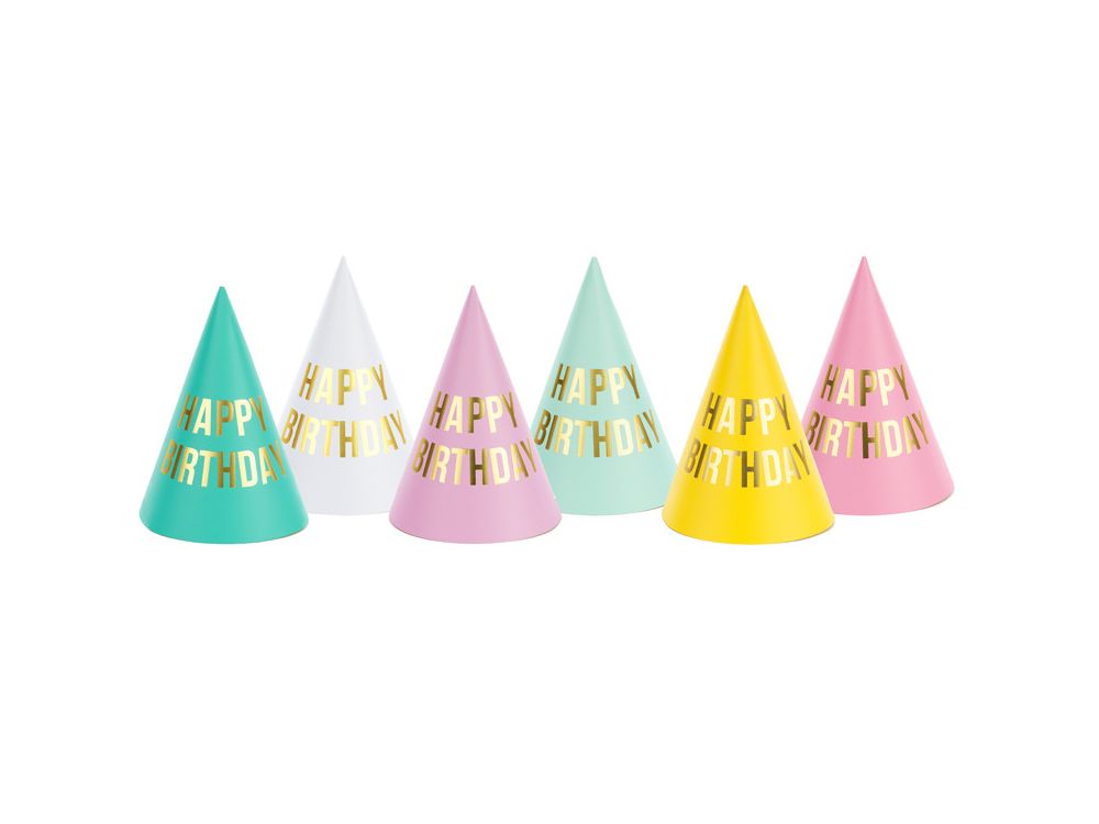 Paper caps Happy Birthday - PartyDeco - colored, 6 pcs.