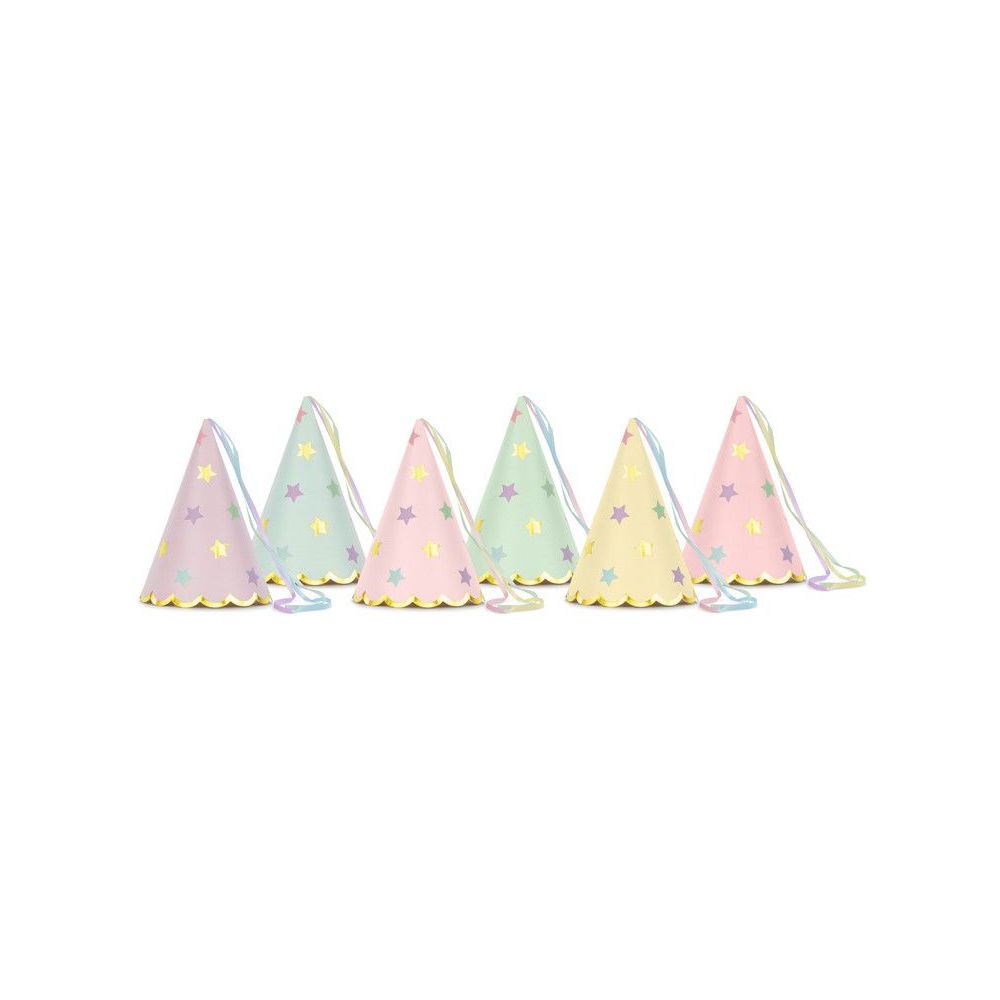 Paper caps - PartyDeco - pastel, stars, 6 pcs.