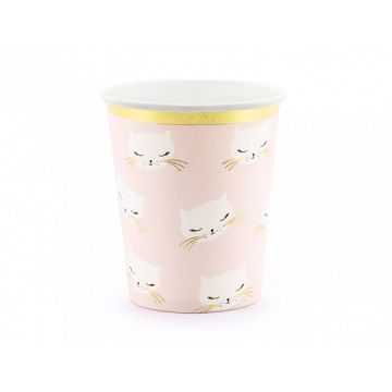 Paper cups - PartyDeco - Kitty, pink, 6 pcs.