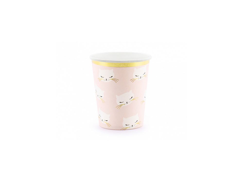 Paper cups - PartyDeco - Kitty, pink, 6 pcs.