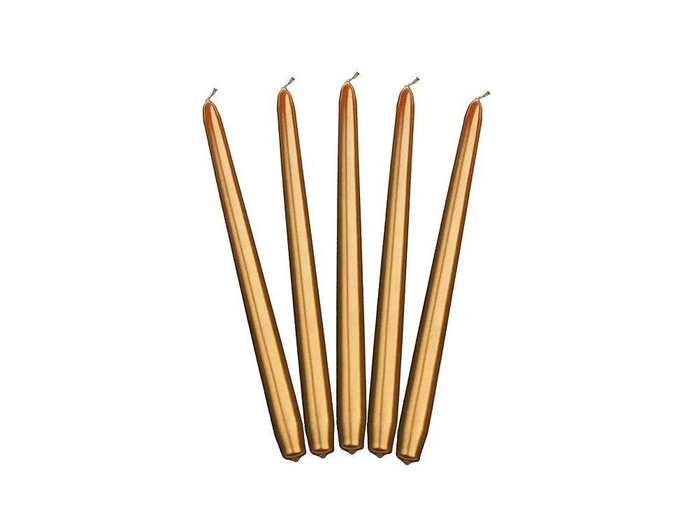 Taper candles, metallized - PartyDeco - gold, 29 cm, 10 pcs.