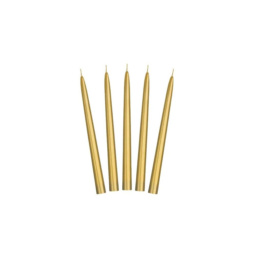 Taper candles, metallized - PartyDeco - gold, 24 cm, 10 pcs.