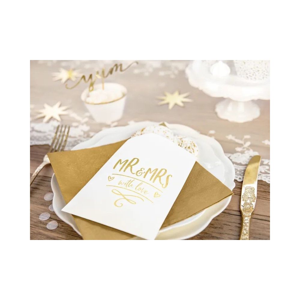 Torebki ozdobne na słodycze - PartyDeco - Mr & Mrs, złoty, 6 szt.