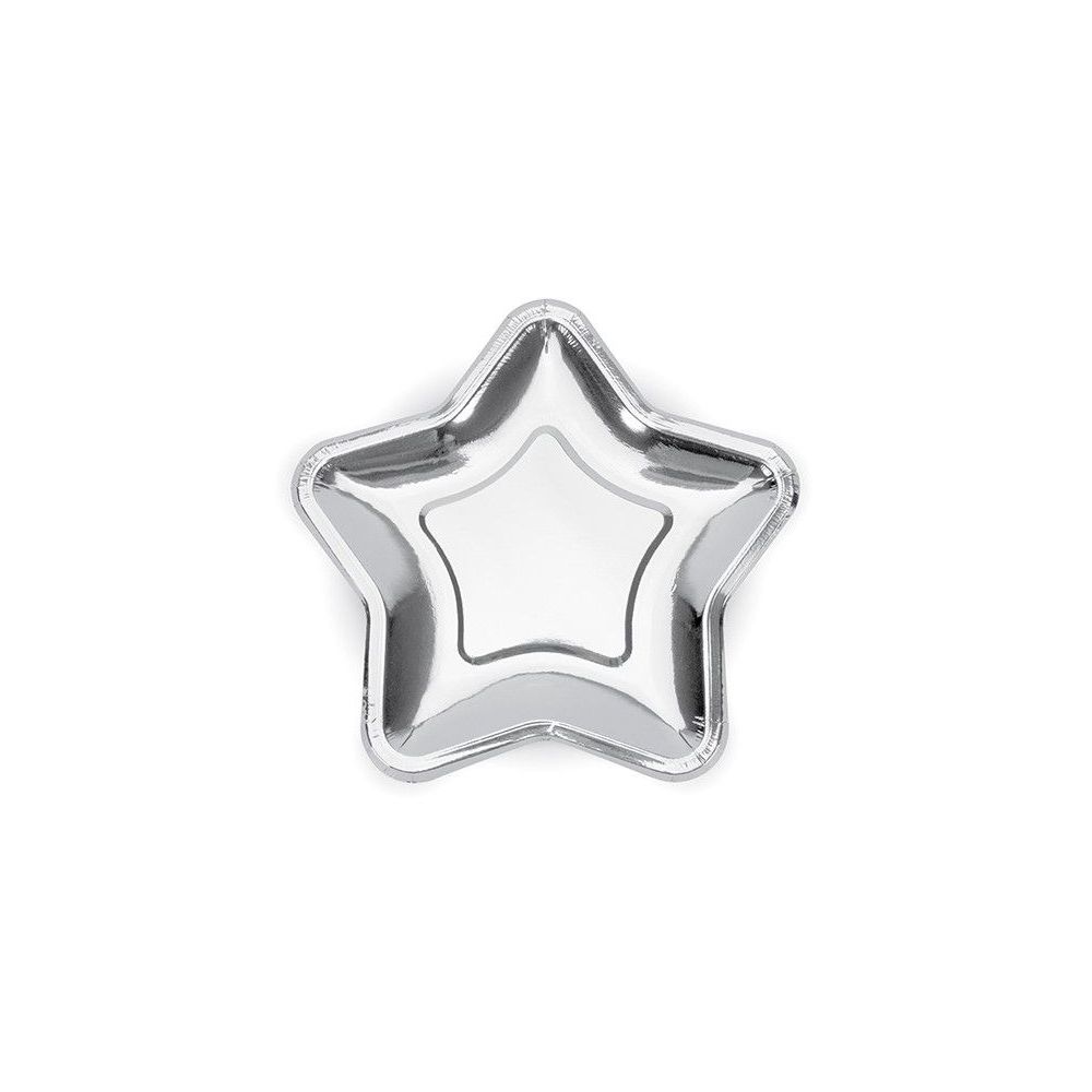 Paper plates - PartyDeco - Star, silver, 18 cm, 6 pcs.