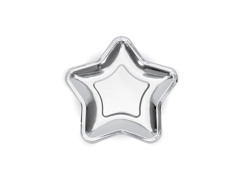 Paper plates - PartyDeco - Star, silver, 18 cm, 6 pcs.