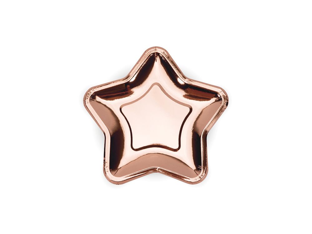 Paper plates - PartyDeco - Star, rose gold, 18 cm, 6 pcs.