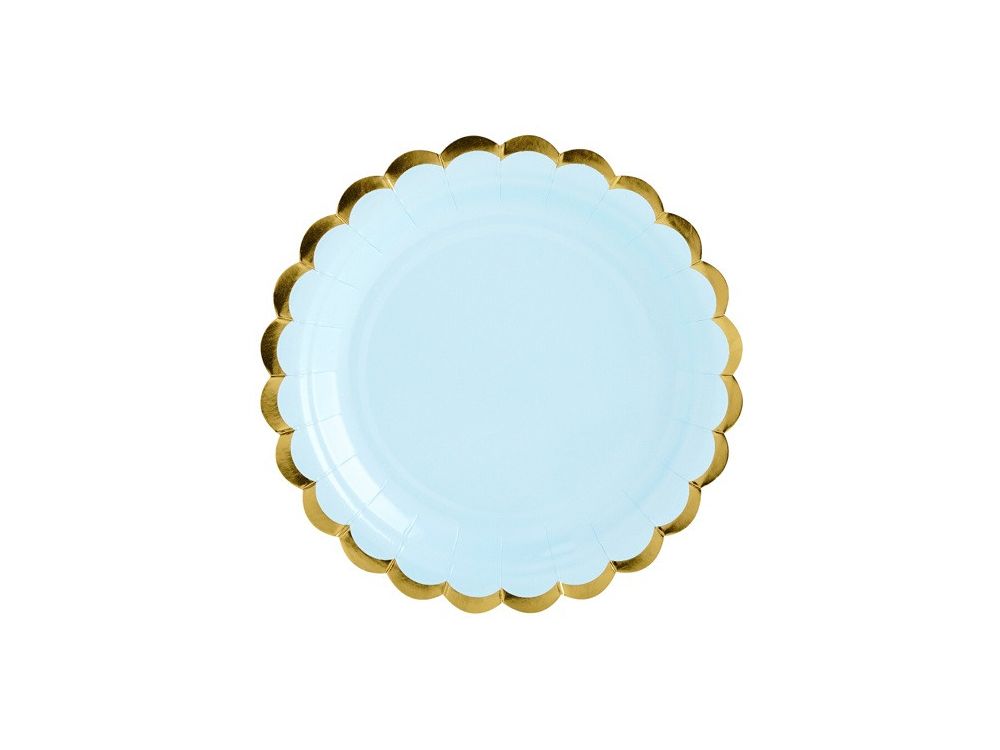 Paper plates - PartyDeco - blue, gold rim, 18 cm, 6 pcs.