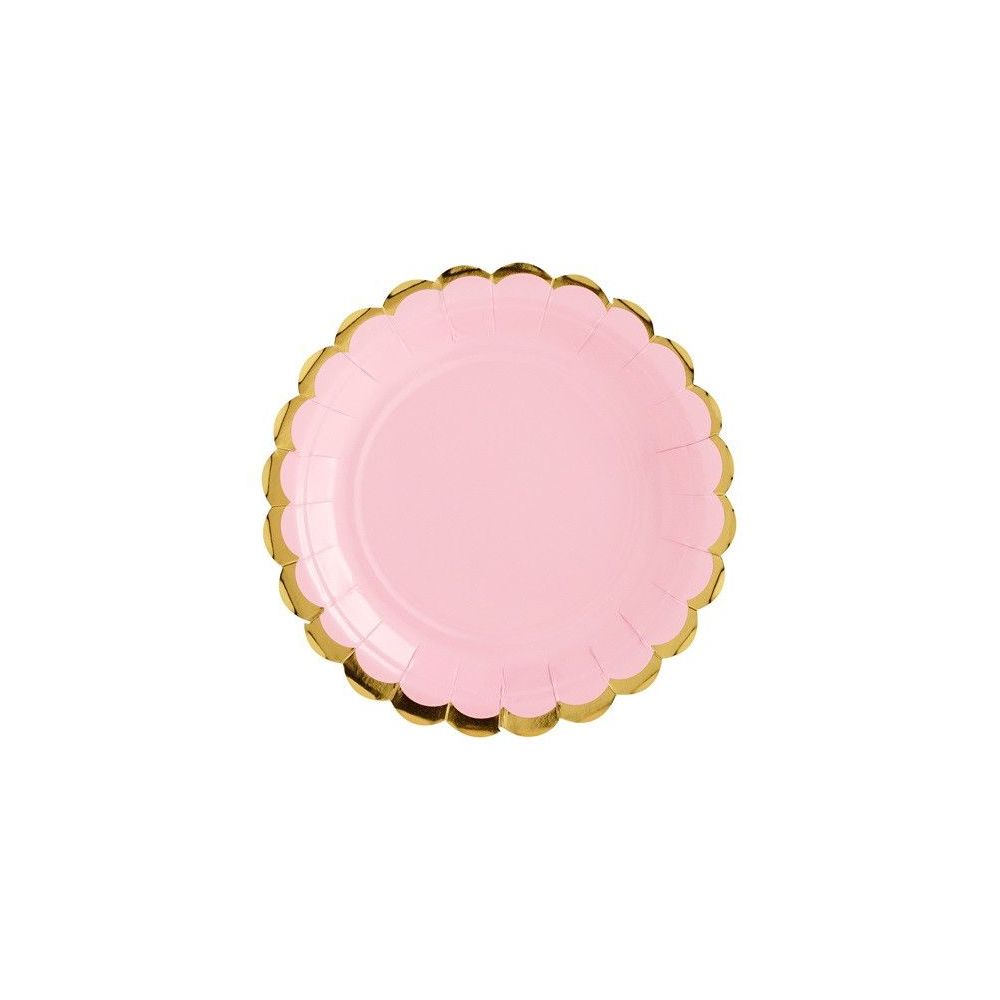 Talerzyki papierowe - PartyDeco - różowe, złota obwódka, 18 cm, 6 szt.