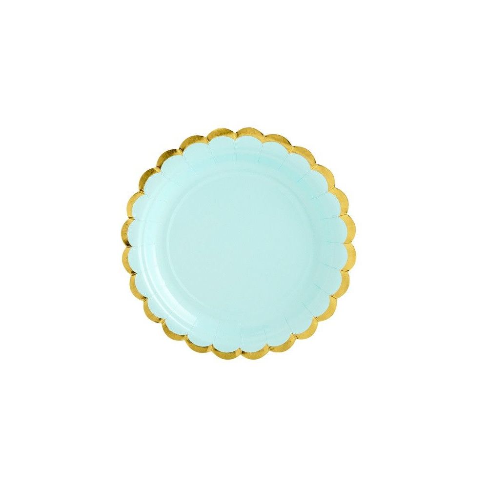 Paper plates - PartyDeco - mint, gold rim, 18 cm, 6 pcs.