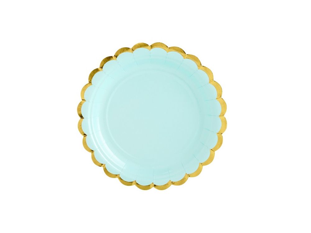 Paper plates - PartyDeco - mint, gold rim, 18 cm, 6 pcs.