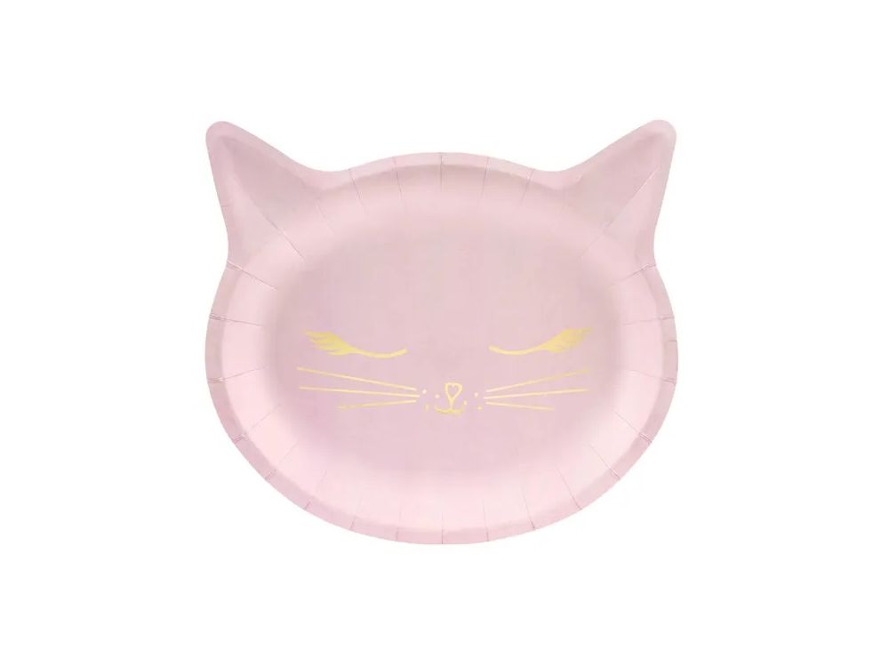 Paper plates - PartyDeco - Kitten, pink, 22 x 20 cm, 6 pcs.