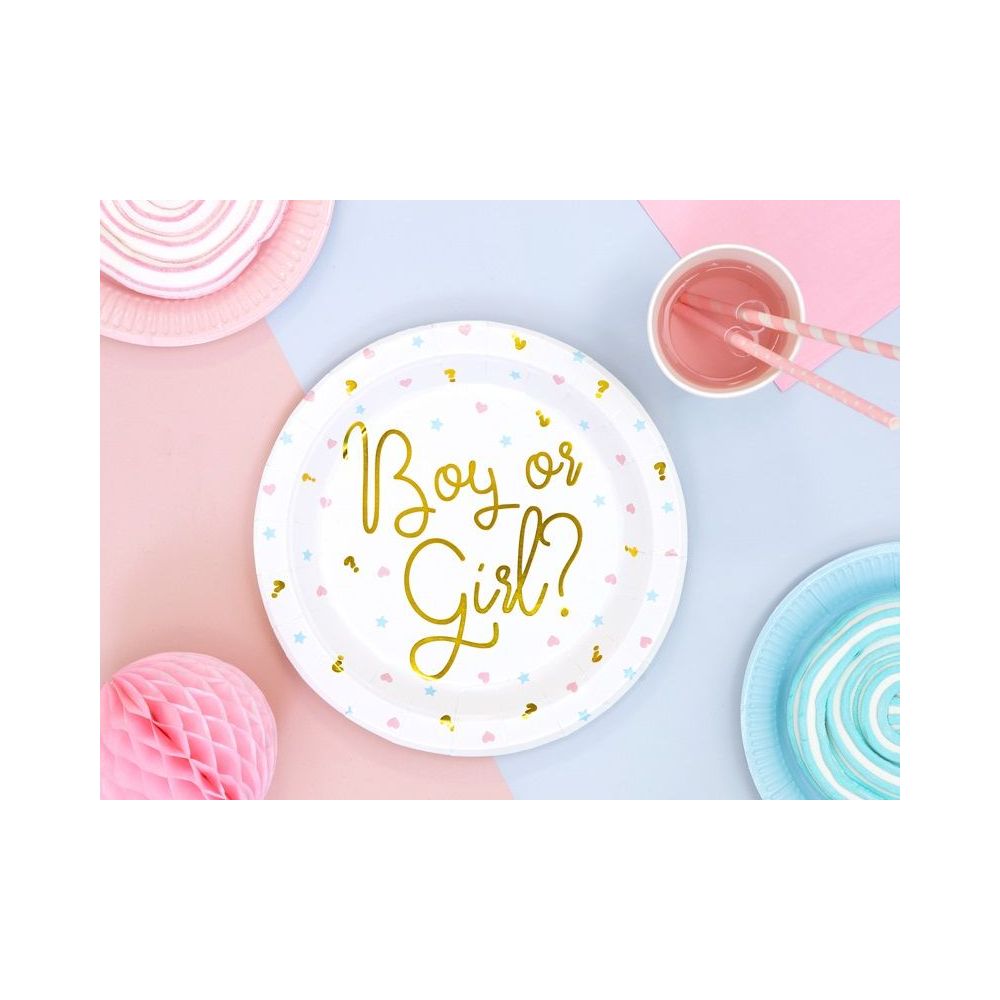 Paper plates - PartyDeco - Boy or Girl, gold inscription, 23 cm, 6 pcs.