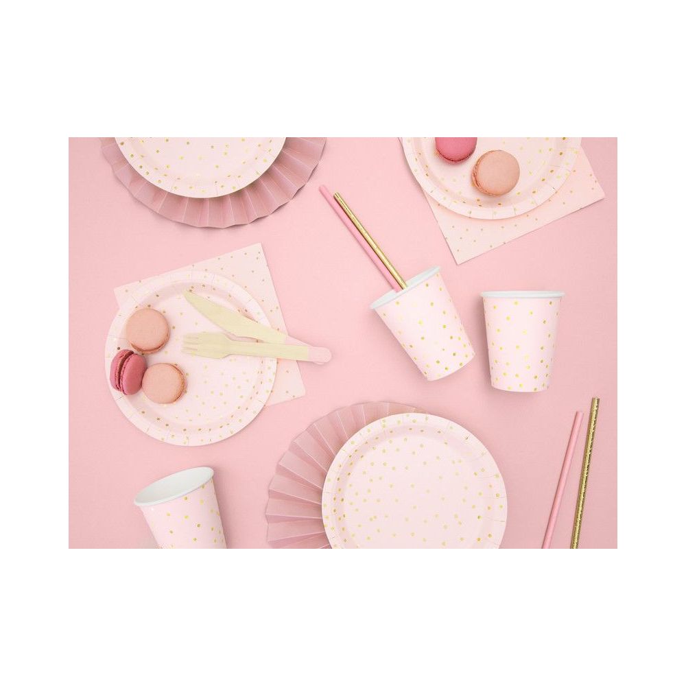 Paper plates - PartyDeco - pink, golden dots, 18 cm, 6 pcs.