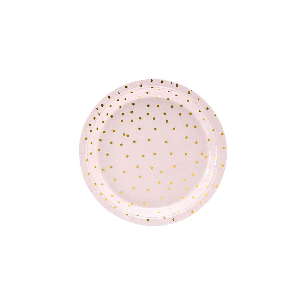 Talerzyki papierowe - PartyDeco - różowe, złote kropki, 18 cm, 6 szt.