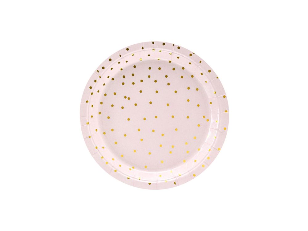 Talerzyki papierowe - PartyDeco - różowe, złote kropki, 18 cm, 6 szt.