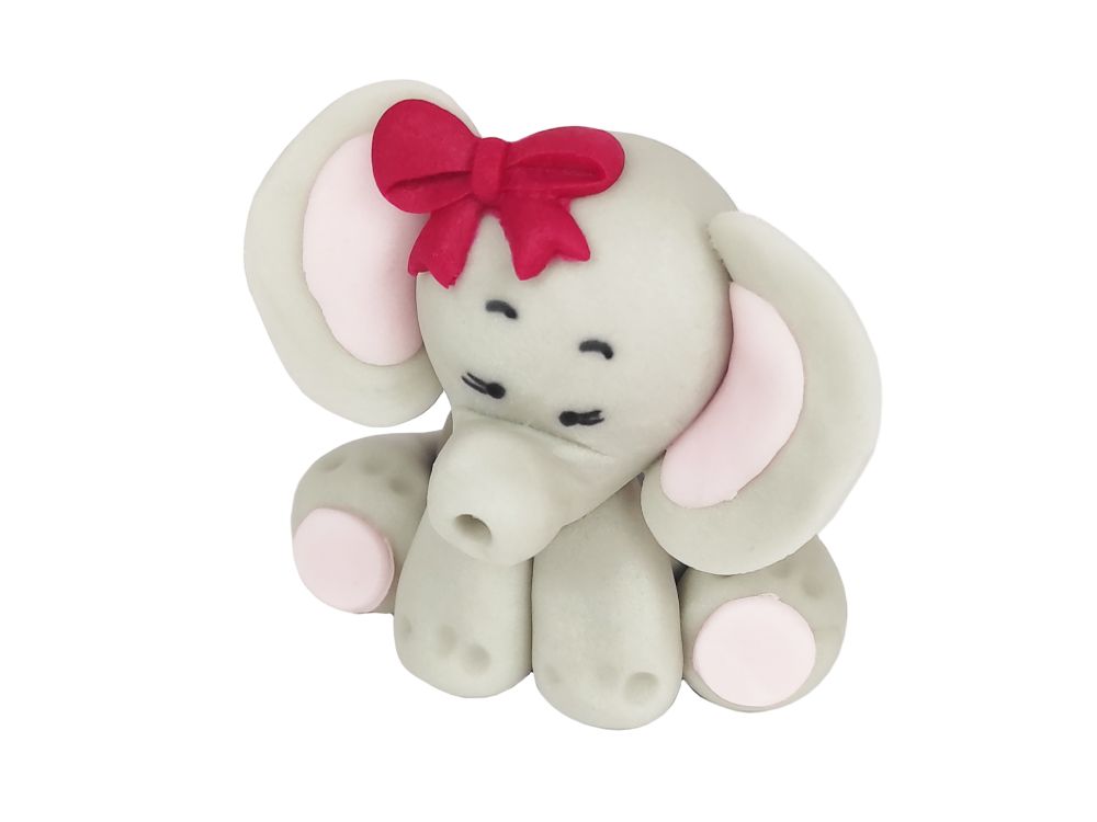 Sugar figure for a cake - Dekor Pol - Elephant, pink ribbon, 6 cm