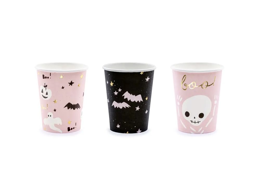 Kubeczki papierowe na Halloween - PartyDeco - Boo!, 6 szt.