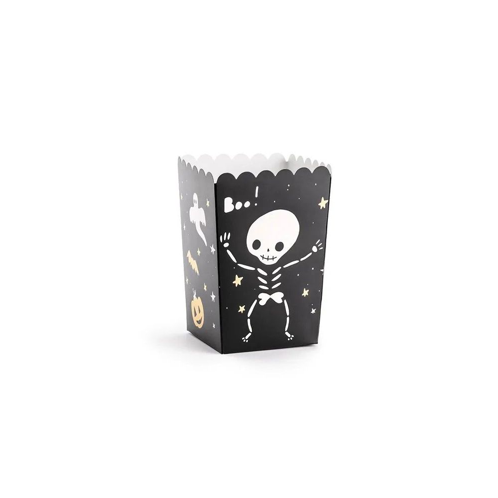 Pudełka na popcorn na Halloween - PartyDeco - Boo!, czarne, 6 szt.
