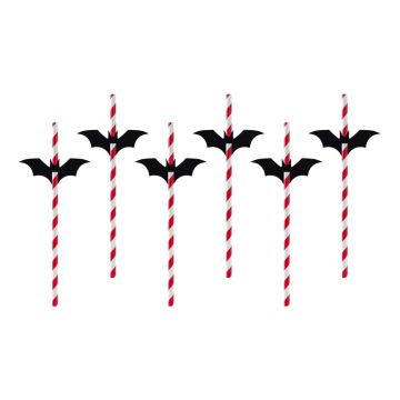Paper straws for Halloween - PartyDeco - Bats, 19.5 cm, 6 pcs.