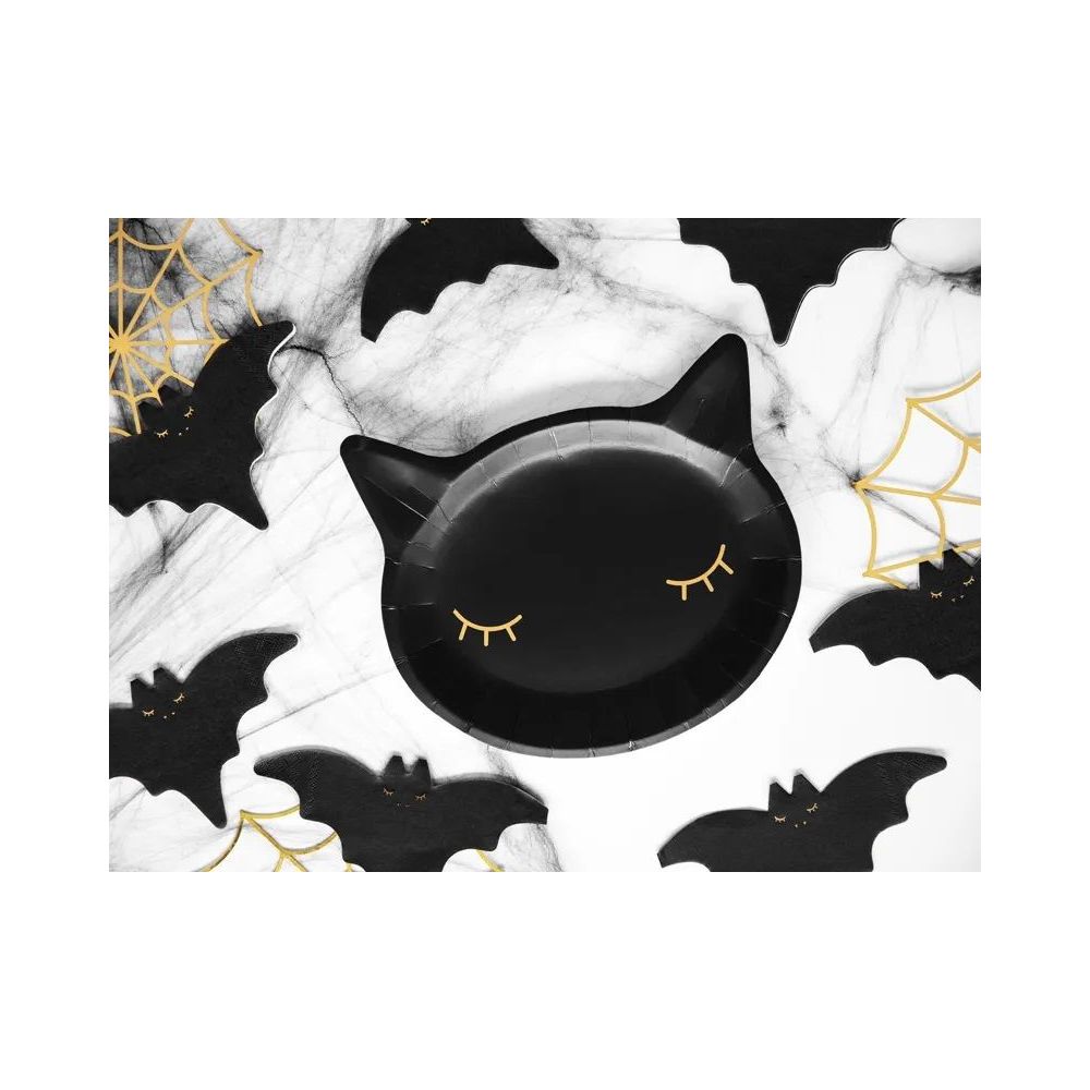 Paper plates for Halloween - PartyDeco - Kitten, black, 22 x 20 cm, 6 pcs.