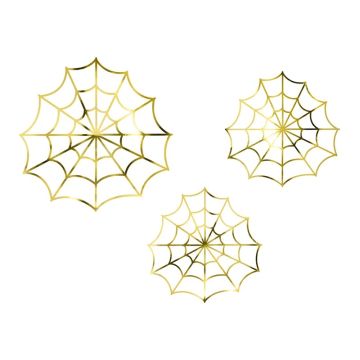 Paper decorations for Halloween - PartyDeco - Cobwebs, gold, 3 pcs.