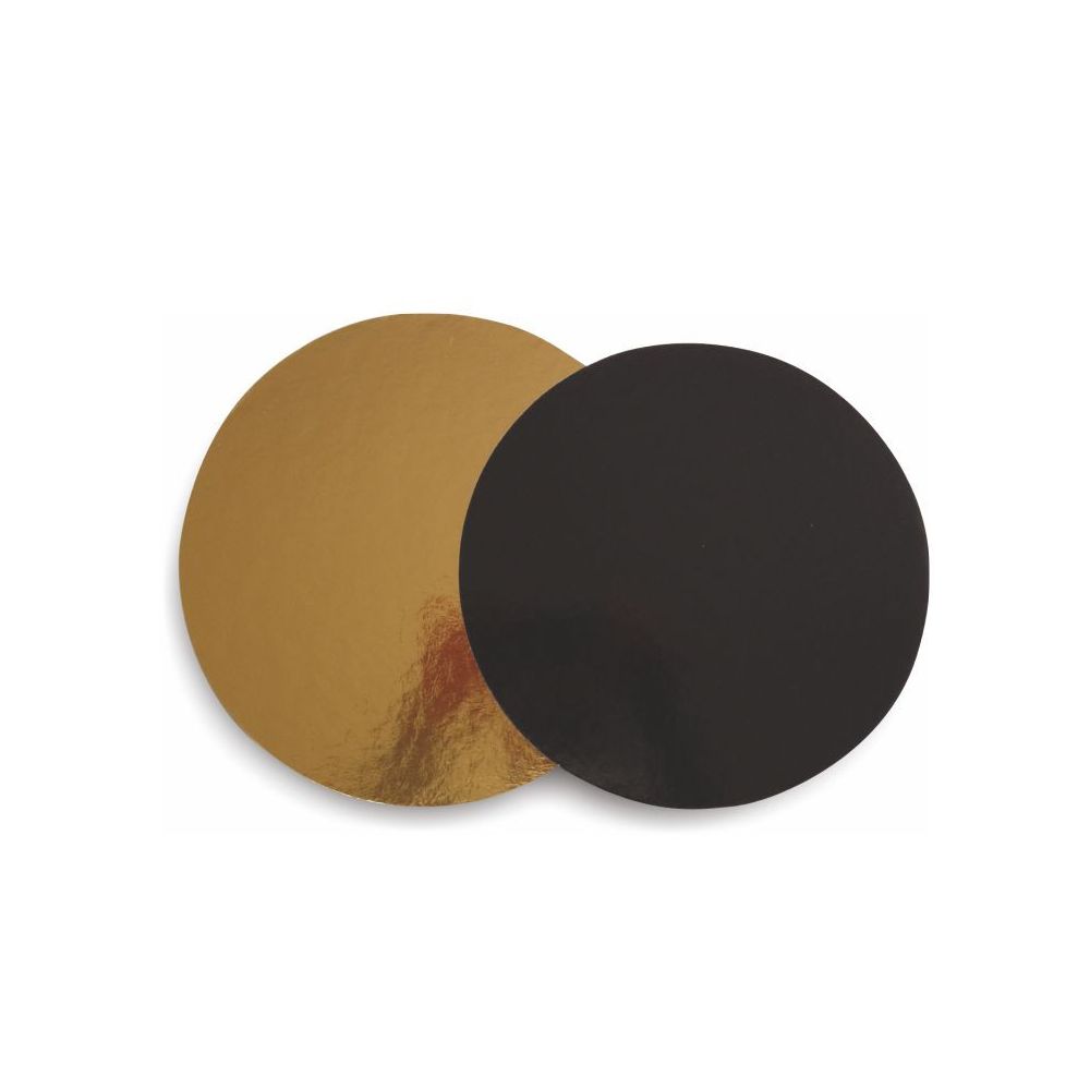 Cake board, smooth - Cuki - gold and black, 28 cm