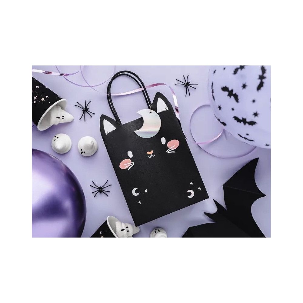 Torebka ozdobna na Halloween - PartyDeco - Kot, czarna, 8 x 14 x 18 cm